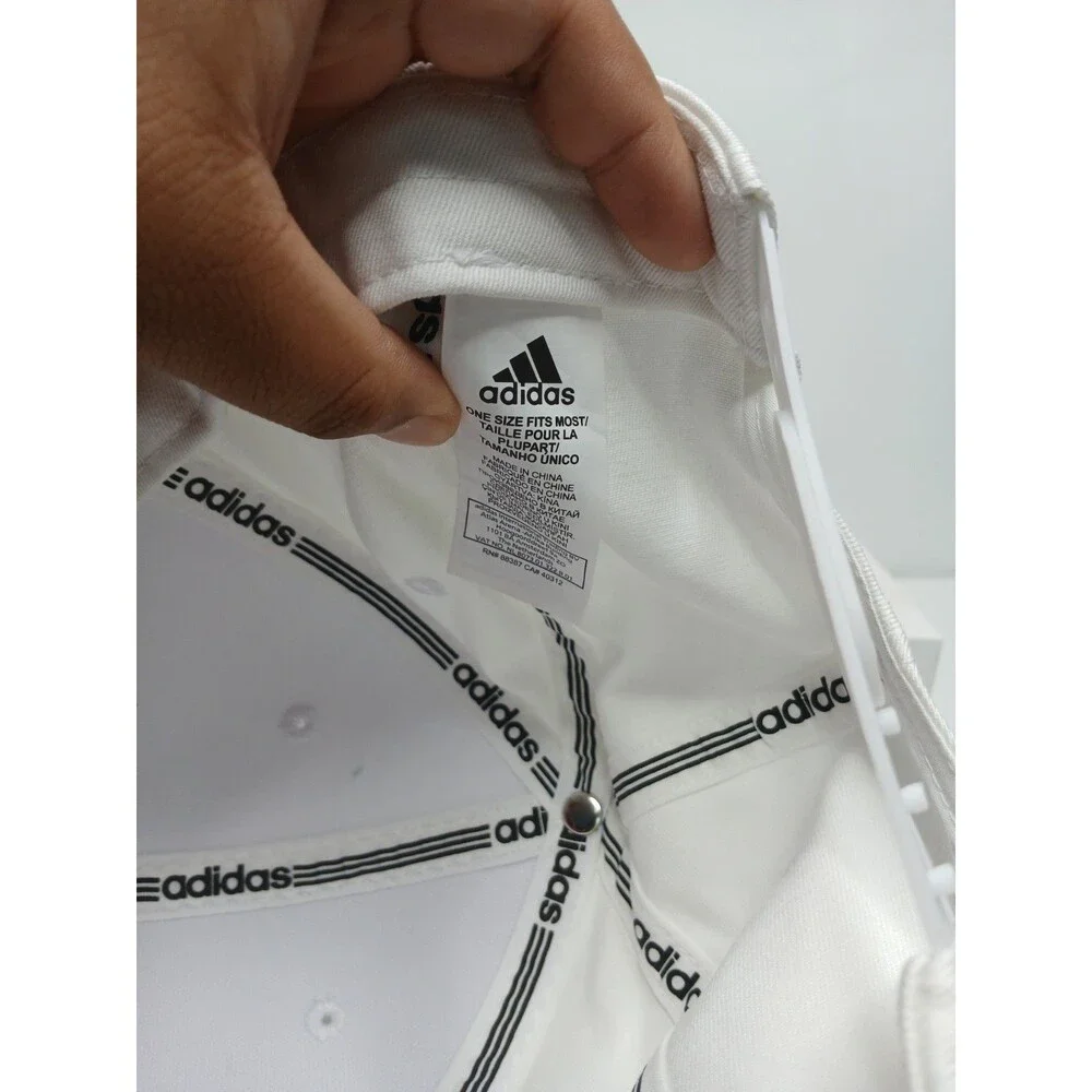 Adidas White Snapback Hat Flat Brim Adjustable One Size New Without Tags